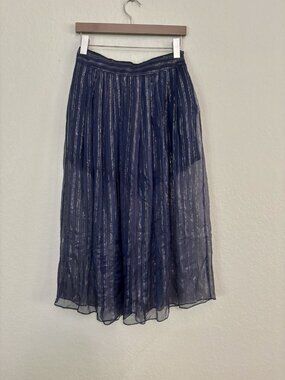 Billy Reid Midi Striped Sheer Skirt Size 4 Navy Blue